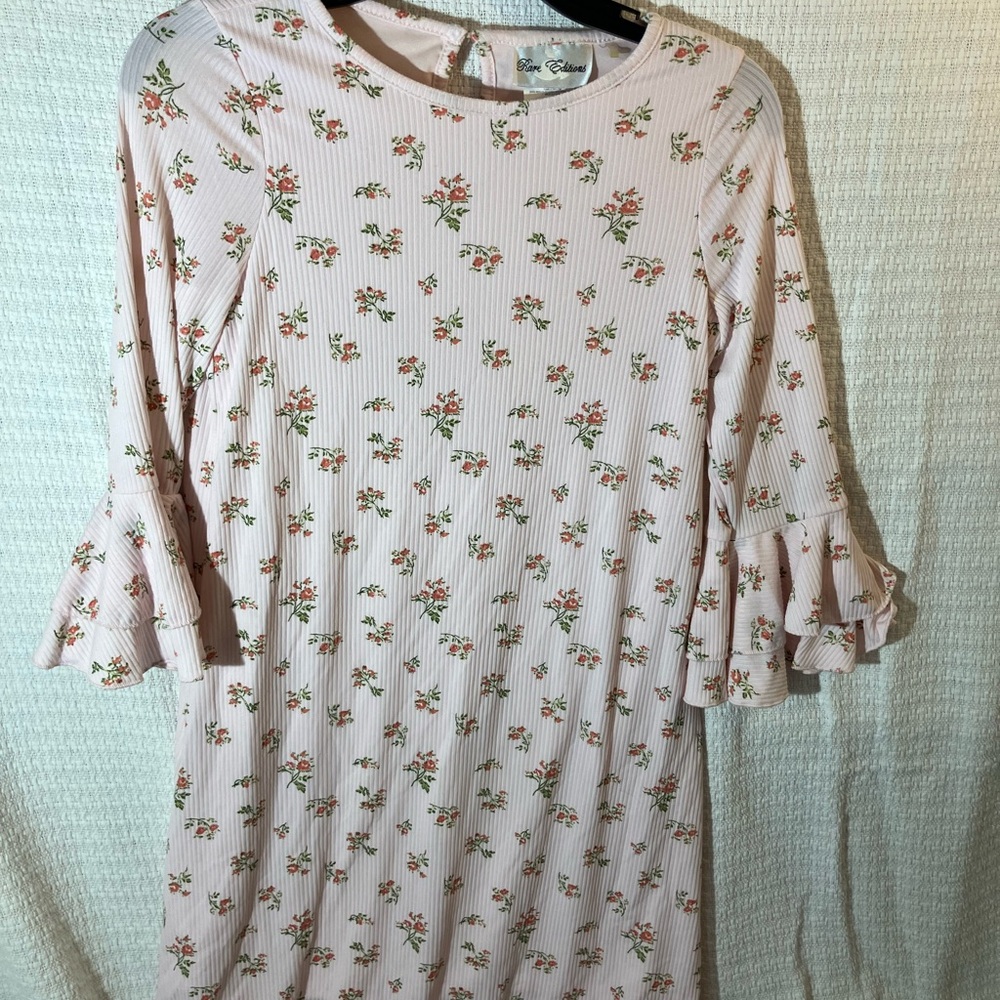 Rare Editions Pink Floral Dress with Ruffle Sleeves